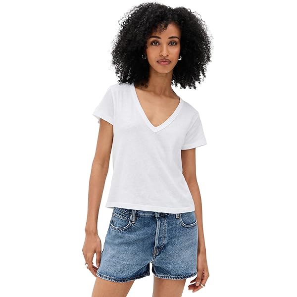 Eileen Fisher  V-Neck Square Tee レディース シャツ トップス White Organic Linen Jersey V-Neck Tee | EILEEN FISHER